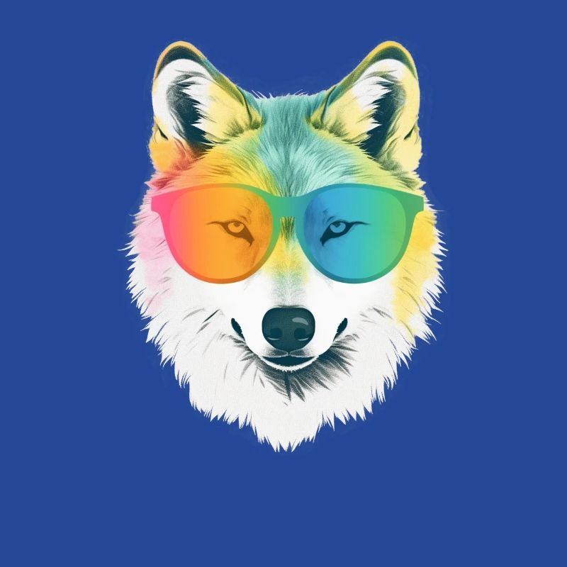 White Wolf Rainbow Sunglass Frame Wolves Graphic