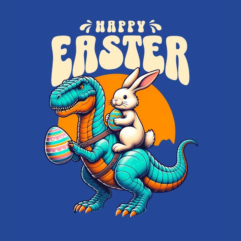 Easter Bunny Riding Dinosaur with Easter Egg