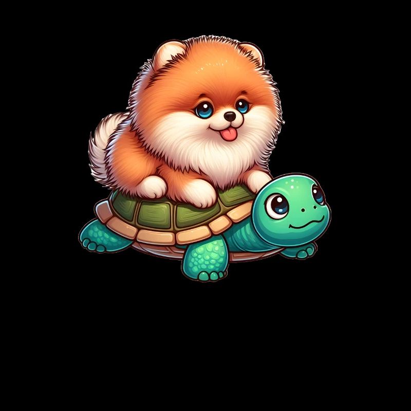 Pomeranian on Turtle Ride
