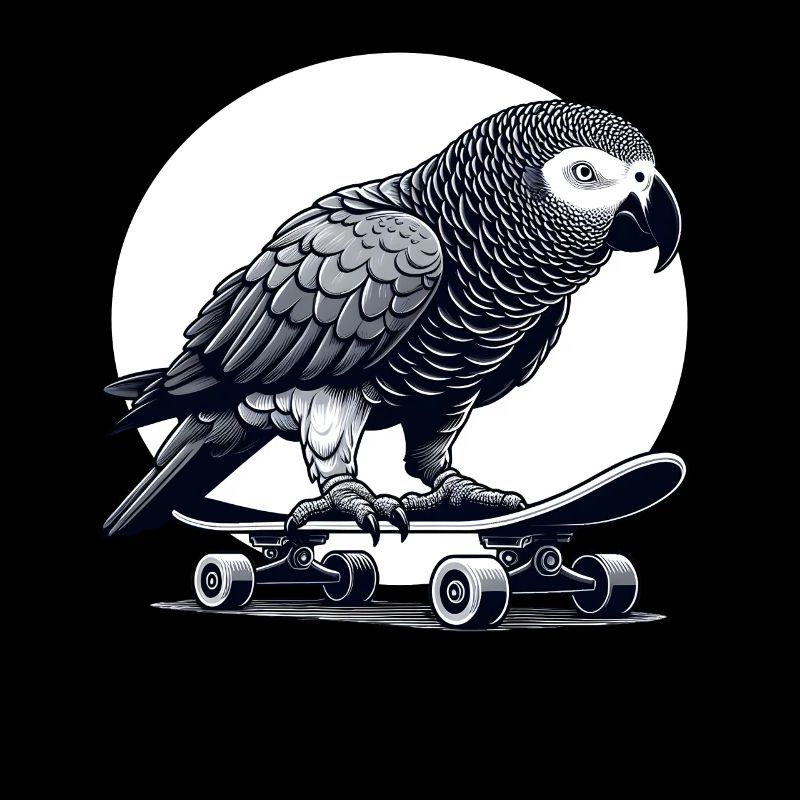 Graupapagei auf Skateboard