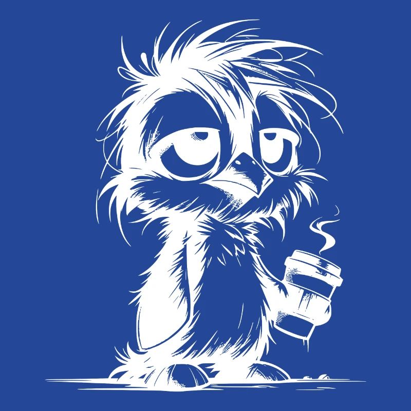 Really tired penguin not rested with coffee