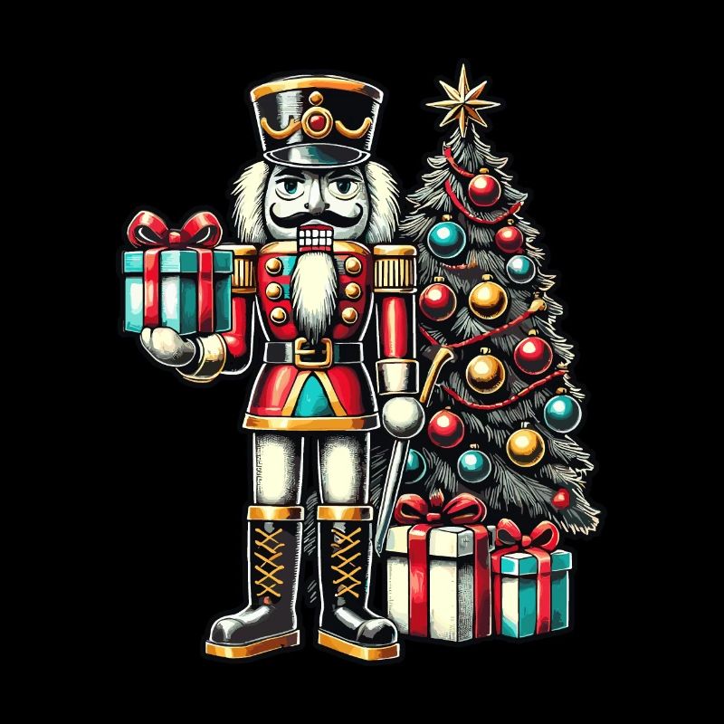 Nutcracker with Christmas tree and gifts