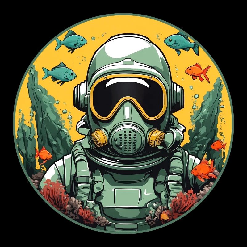 Jet pilot helmet underwater with fish