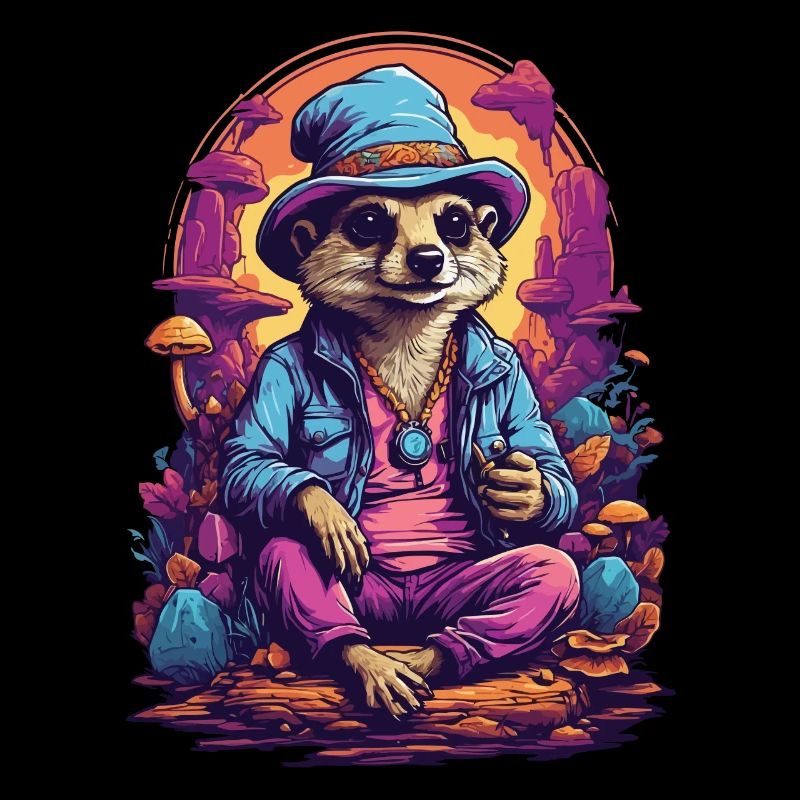 Suricate forêt champignons psychédélique Goa Trance Art