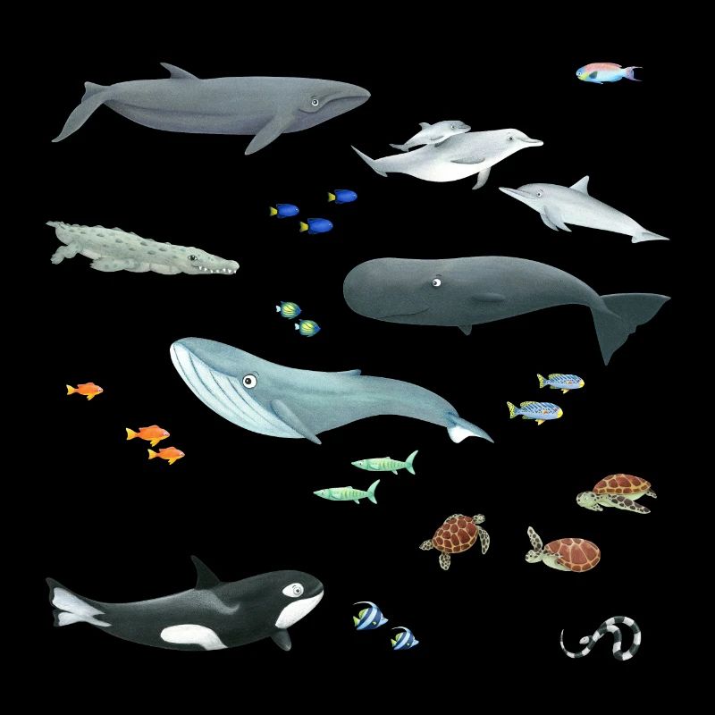 Pattern with whales and fish / Underwater world