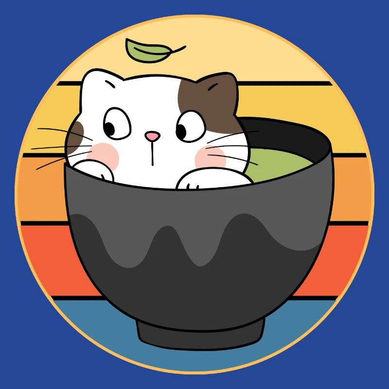Drôle mignon Kawaii Cat Face Rétro Coucher de soleil
