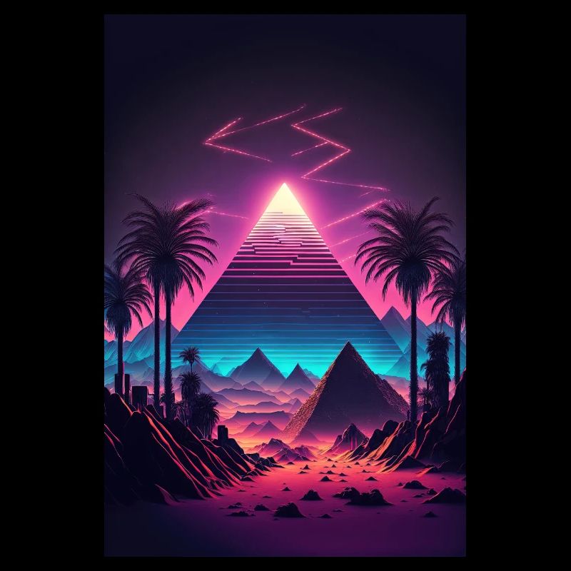 Eine Synthwave Pyramide in der Neon Wüste