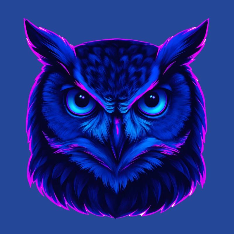Neonblaue Eule mit intensivem Blick