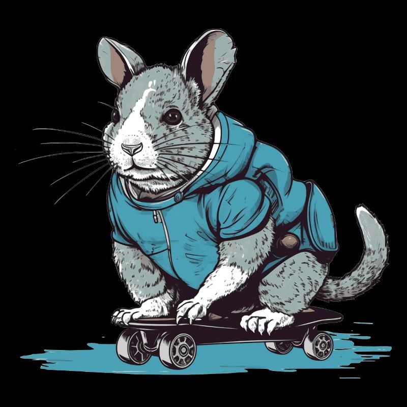 Thechinchilla sur une planche à roulettes avec un sweat à capuche