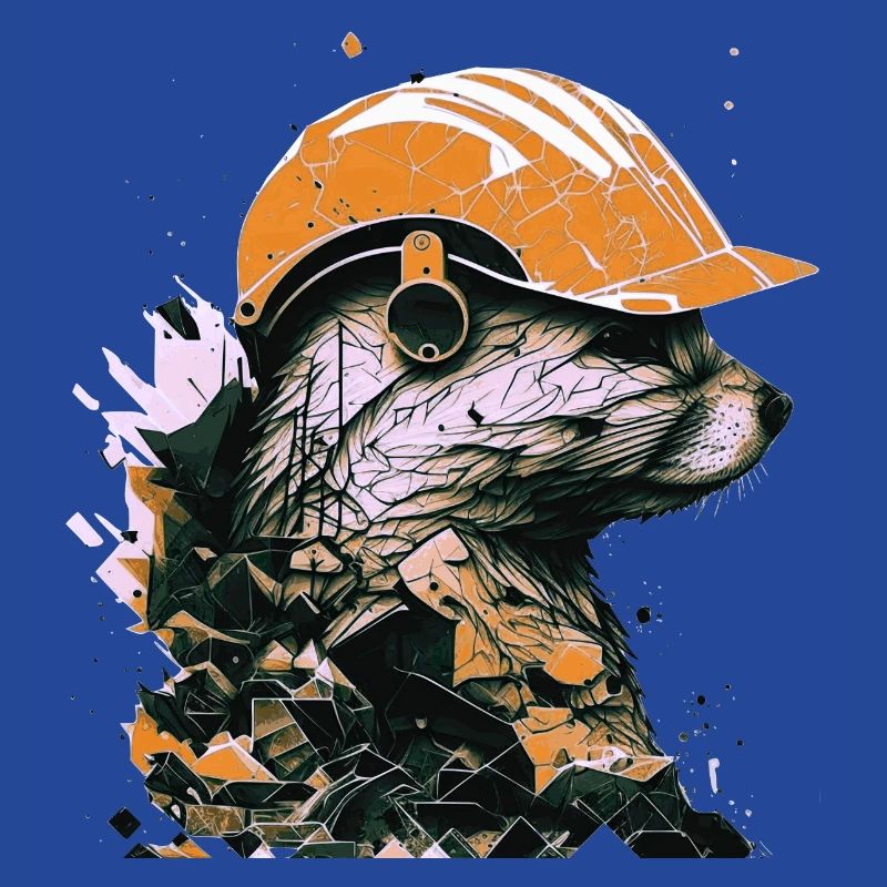 A marten as a construction worker with a yellow construction helmet