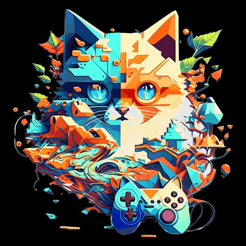Cat face as video gamer with controller