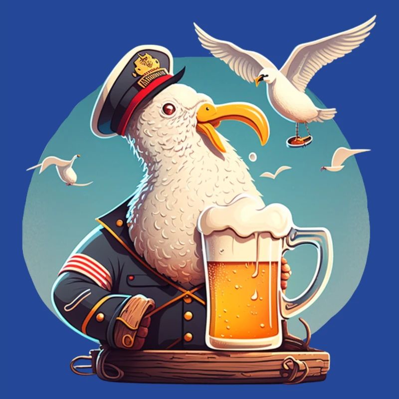 Lutsiger Kapitän Möwe mit Bier