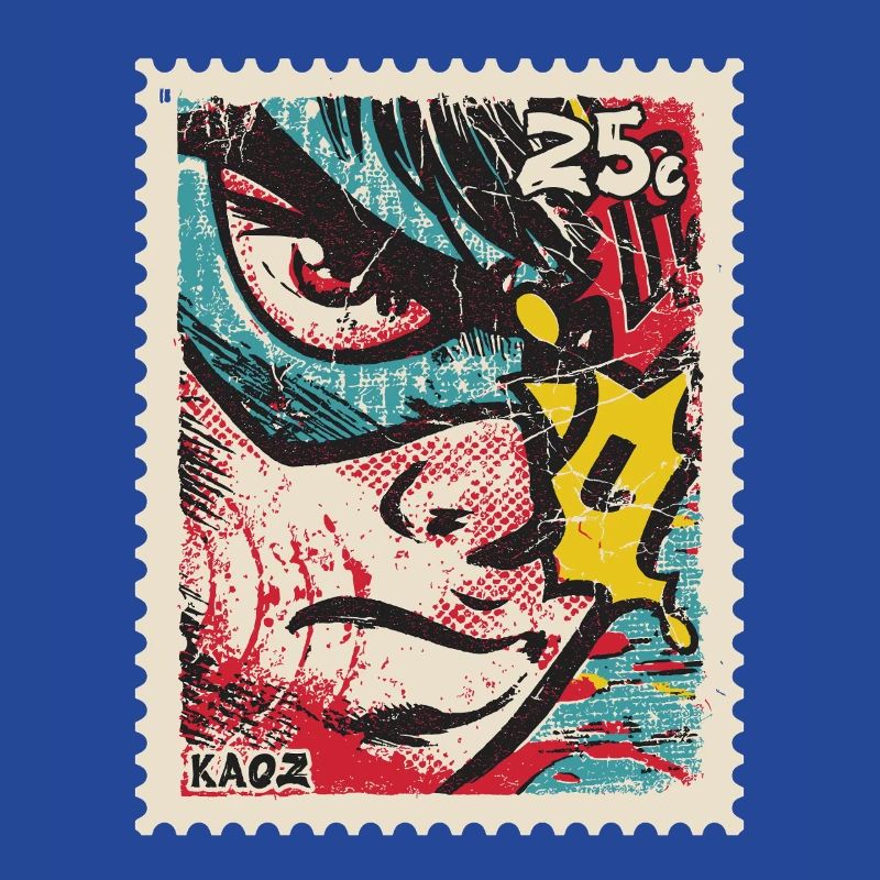 Comic-Held als Retro-Briefmarke