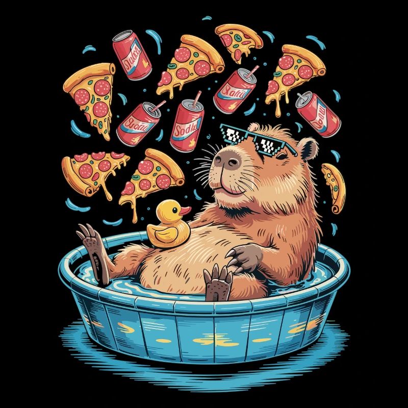 Capybara chill zone - pizza, soda, relaxation