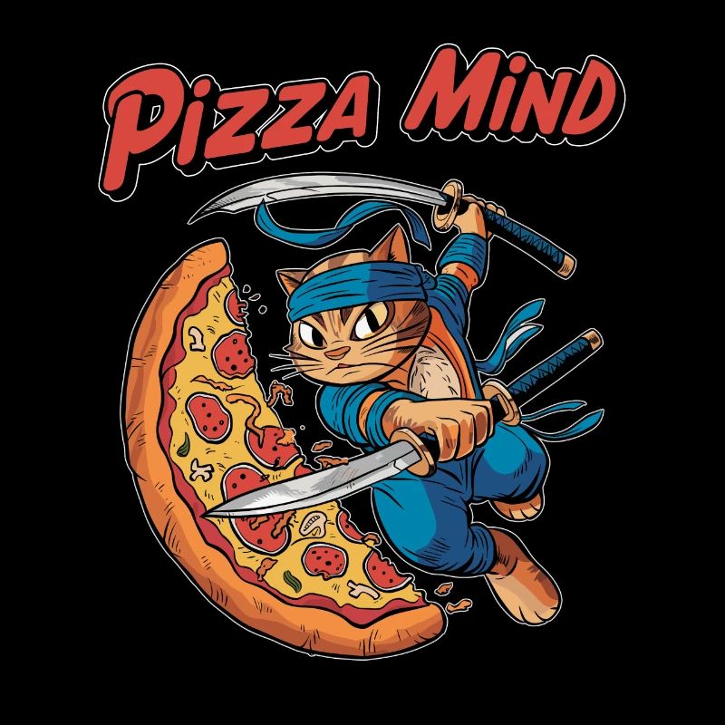 Pizza Mind Ninja Cat Design