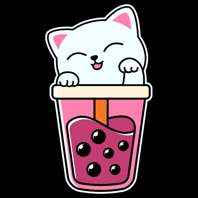 Cute cat kitten drinks Boba Tea Bubble Tea
