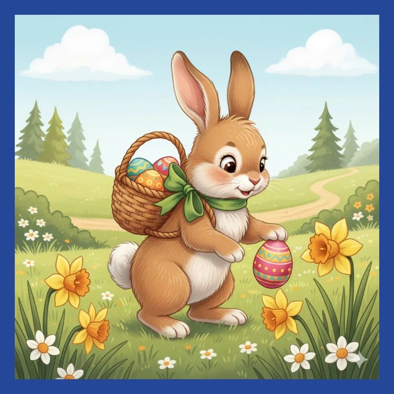 Osterhase mit Korb und Eiern