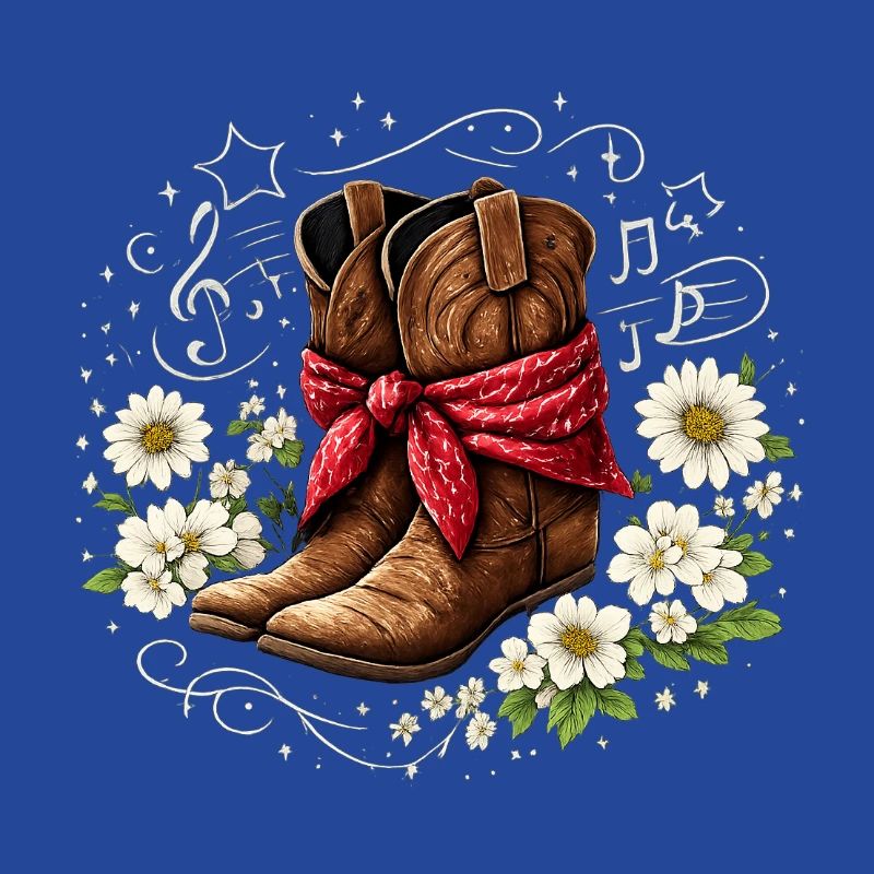 Bottes de cowboy avec fleurs de bandana rouges Notes