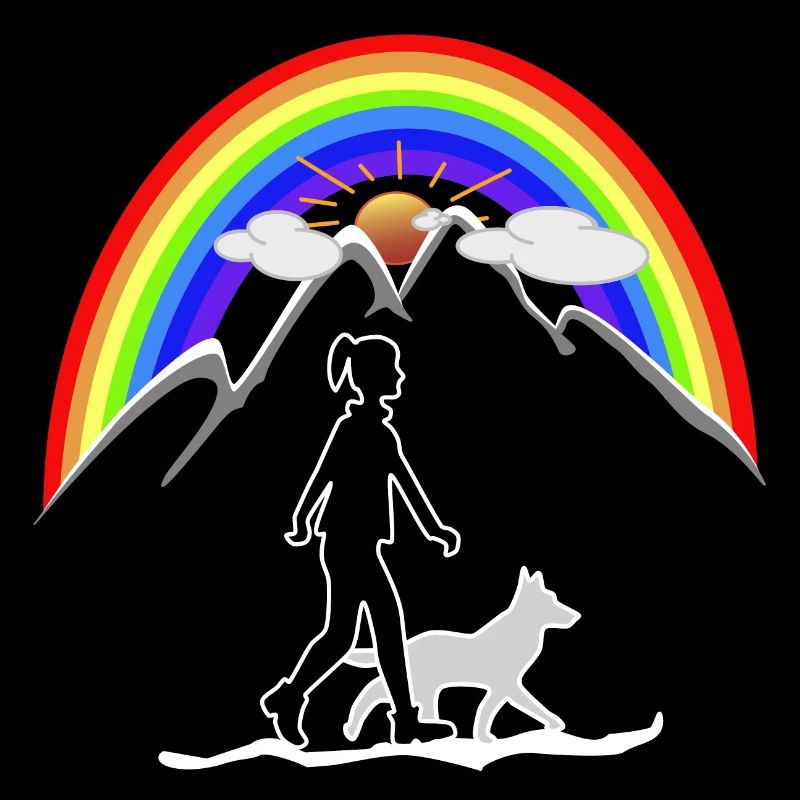 Frau mit Hund Regenbogen