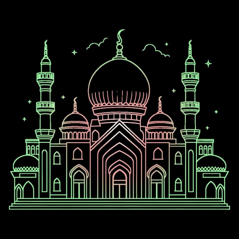 Mosque star crescent stylized green or black