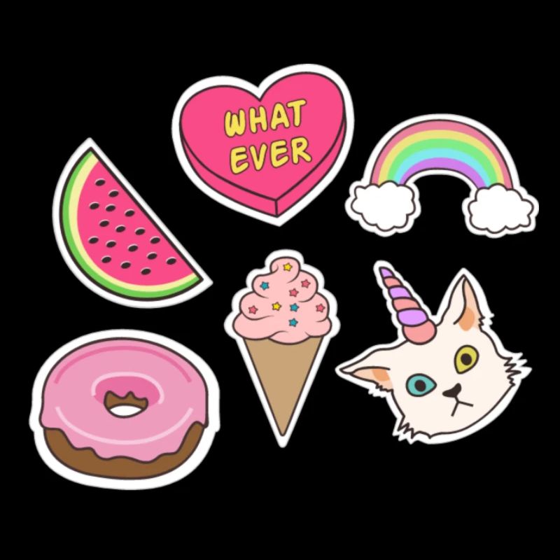 Emojis - Chat, Arc-en-ciel, Pastèque, crème glacée