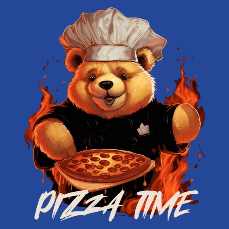 Chef teddy bear in the kitchen Pizza Time