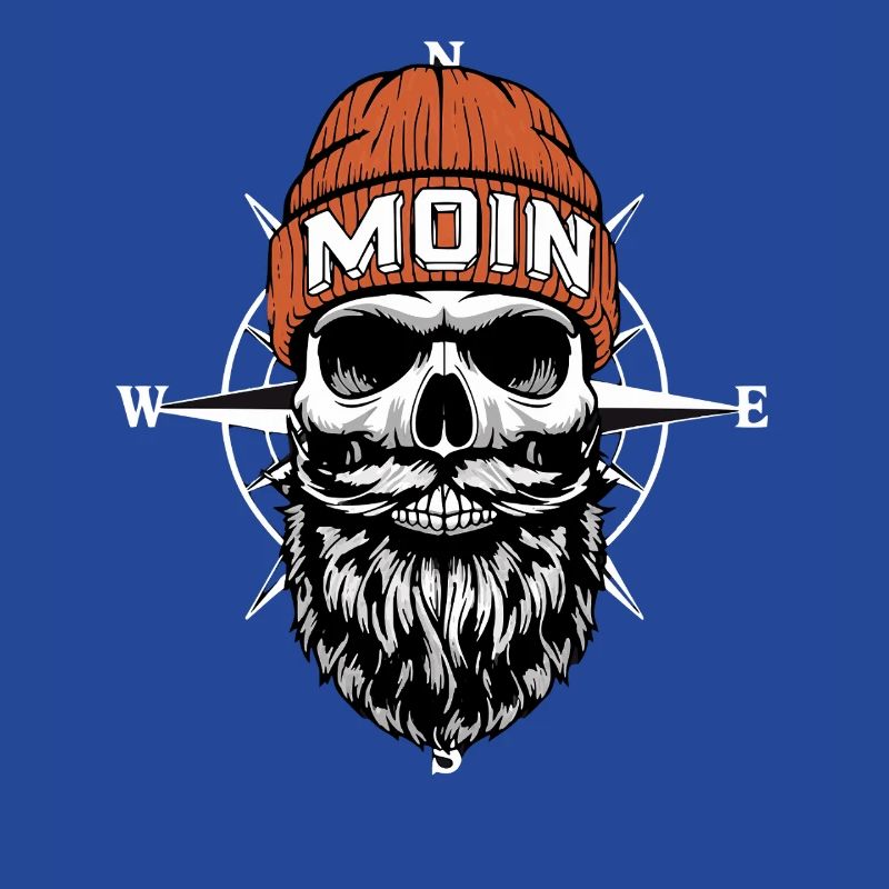 North German Biker Skull with Beard & Wind Rose Moin