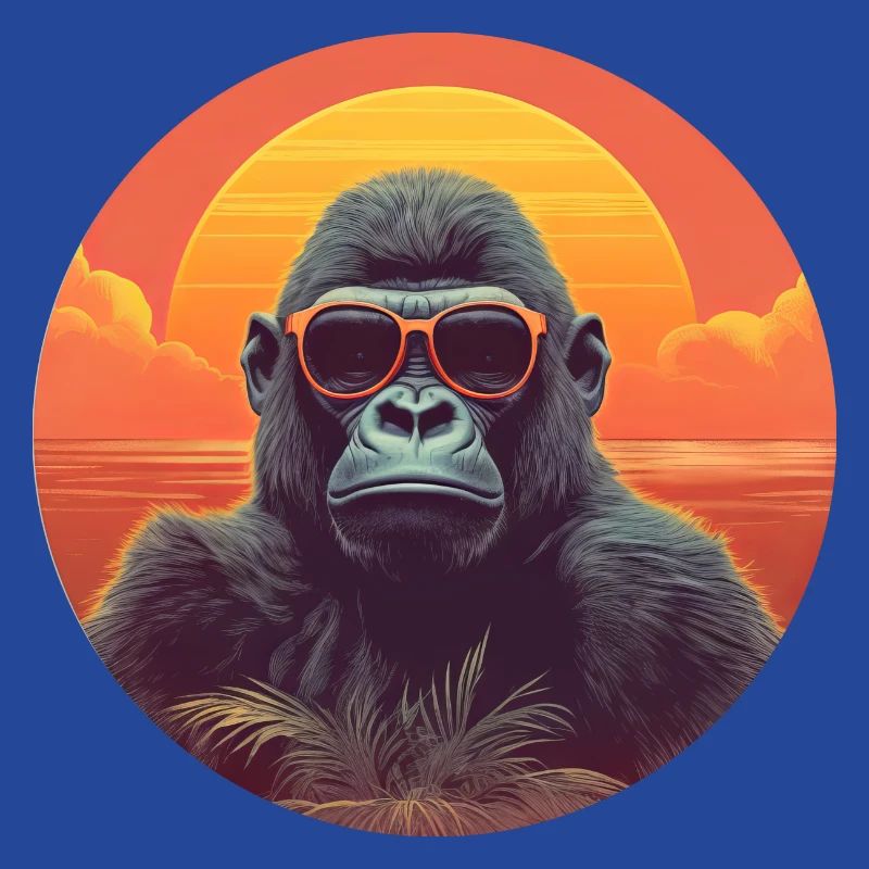 Gorille cool au coucher du soleil: conception de singe détendue