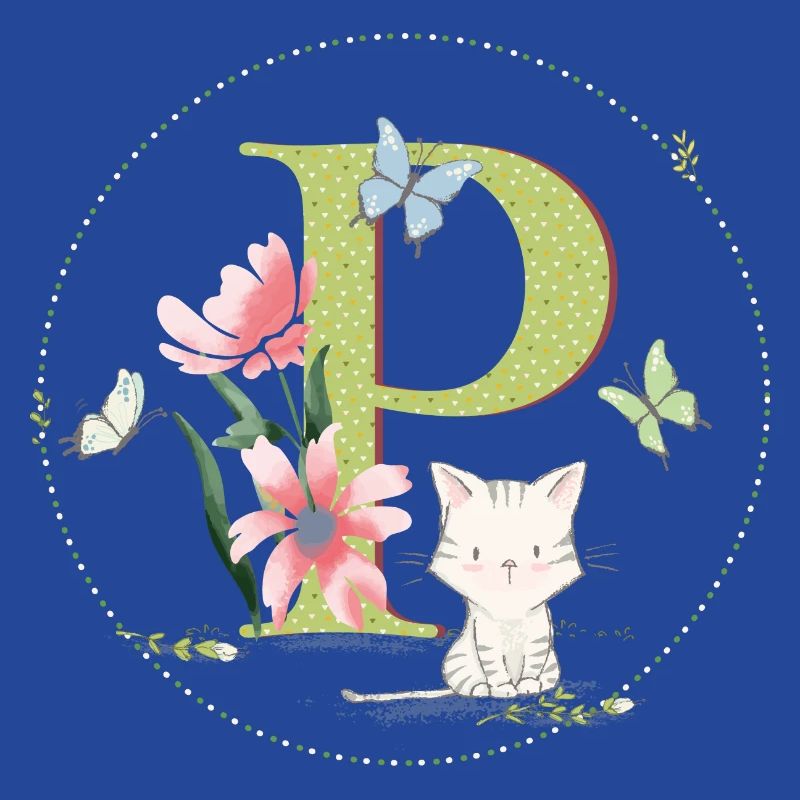 Lettre initiale P avec chat