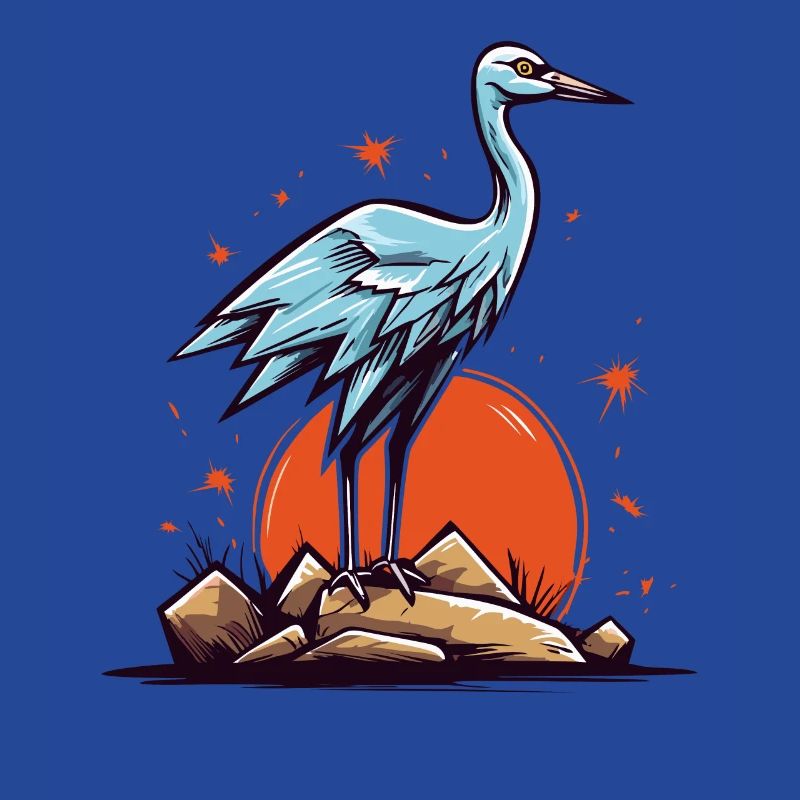 Graureiher oder Storch Vogel und eine rote Sonne