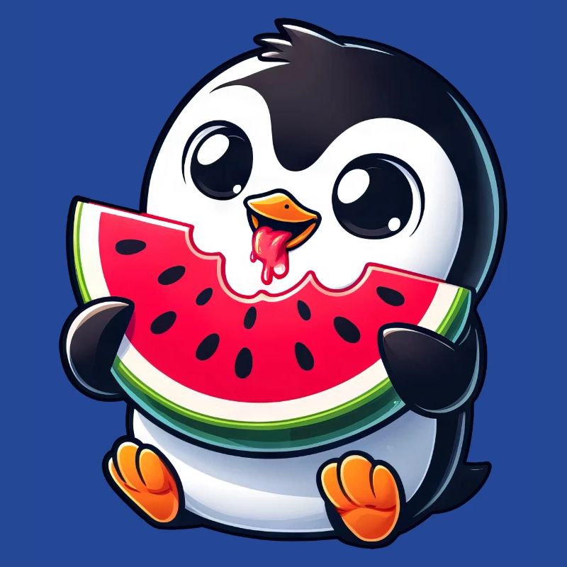 Pingouin avec dessin animé de pastèque