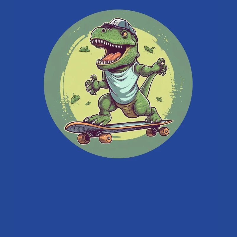 Cooler T-Rex mit Basecap auf Skateboard