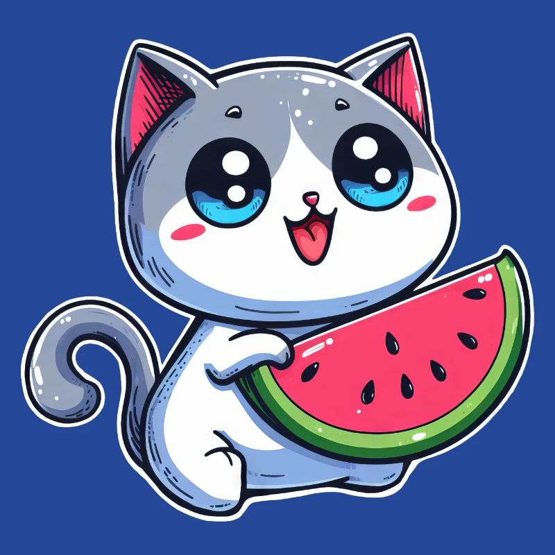 Cute cat eats watermelon