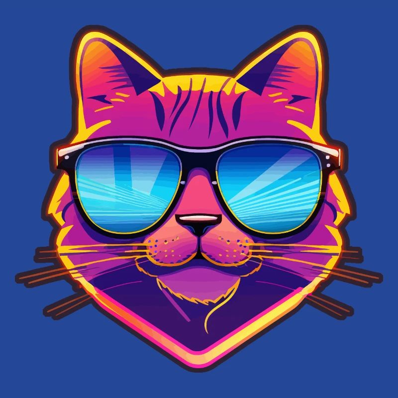 Cool synthwave cat with sunglasses