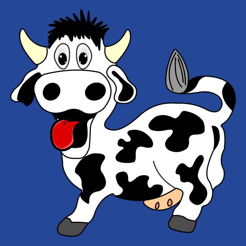 Vache noire et blanche joyeuse avec langue sortie de la bouche