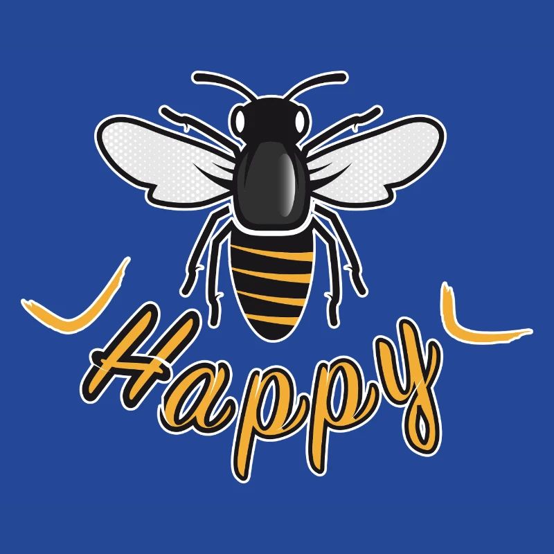Glückliche Biene mit 'Happy'-Schriftzug
