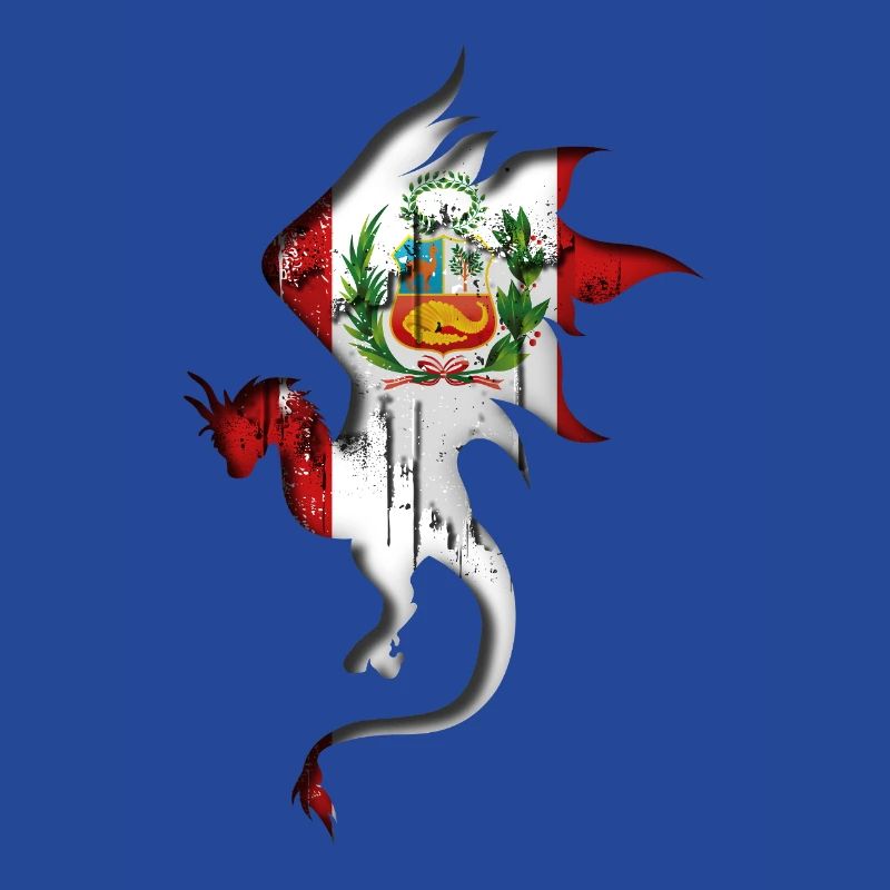 Drapeau du Pérou - Pérou - Silhouette de dragon