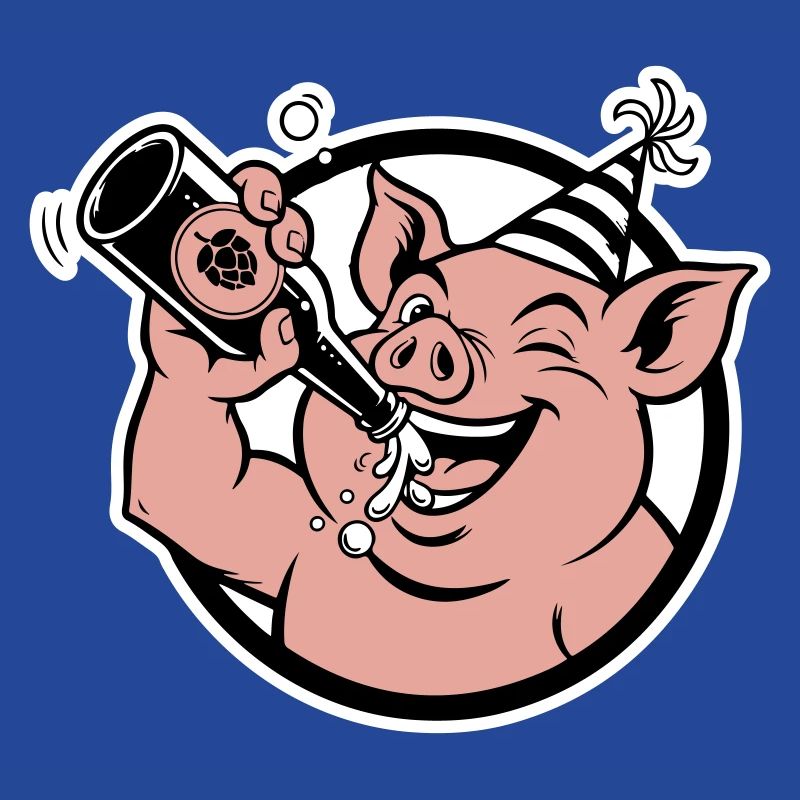Cochon avec bouteille de célébration