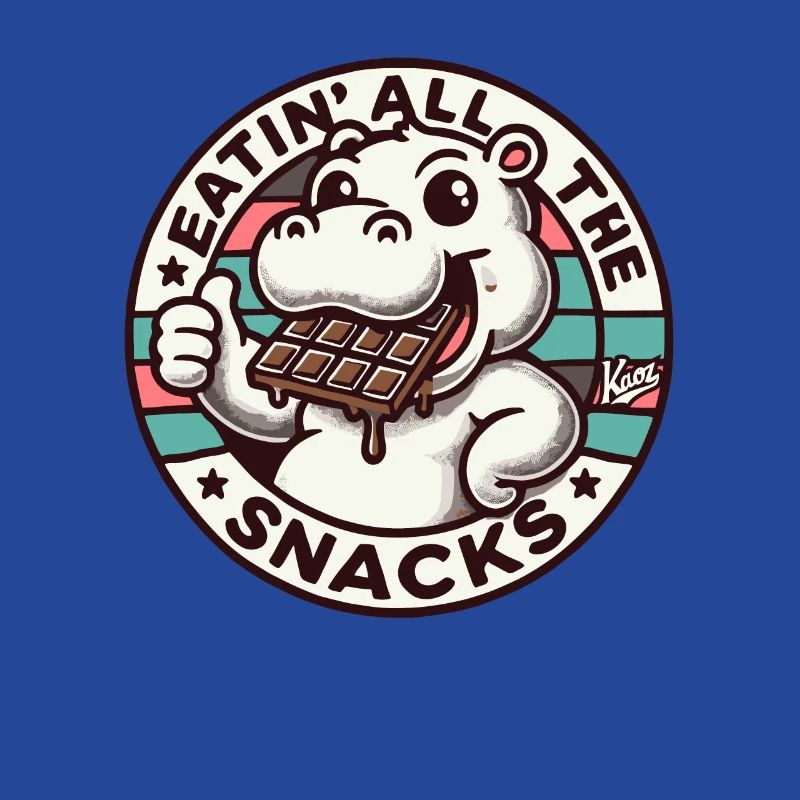 Funny hippo eating chocolate and all snacks