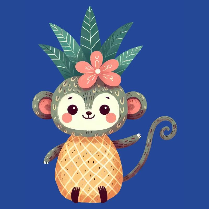 Monkey Chimpanzee Pineapple Fruity Cute Comic Art