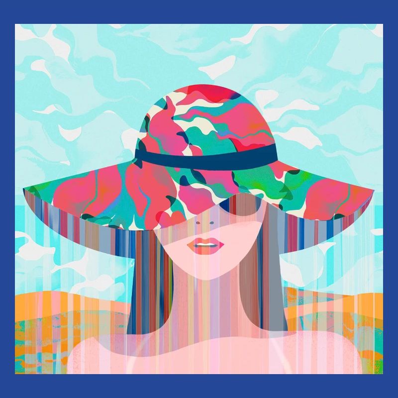 Frau mit psychedelischem farbigem Hut