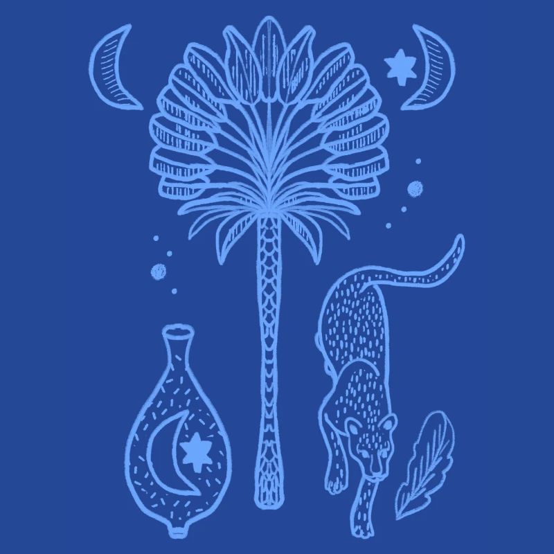 Moonlit Night Palm Tree Magic Illustration