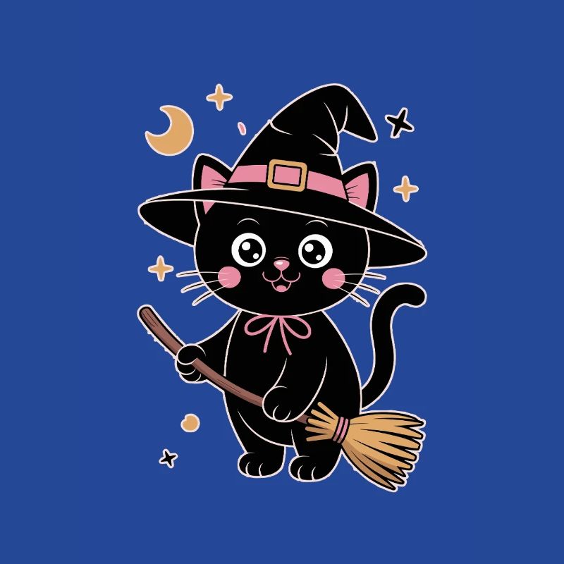 Cute cat witch print with magic wand