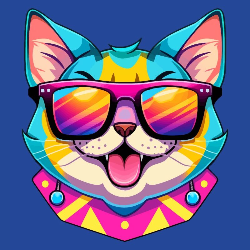Cool synthwave cat with sunglasses