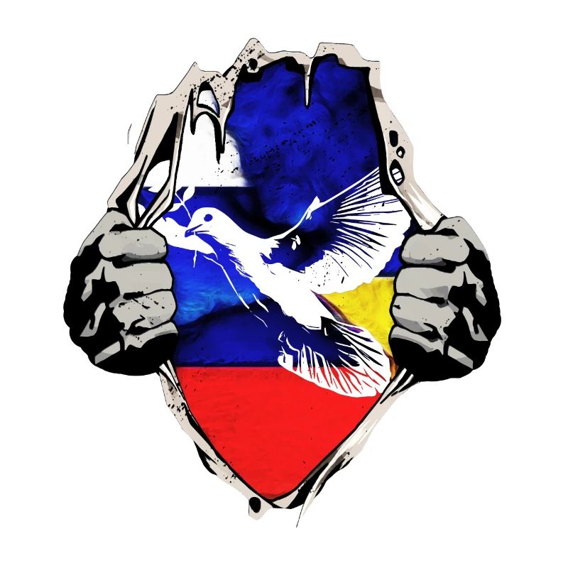 Drapeaux de la Russie de l’Ukraine avec colombe de la paix