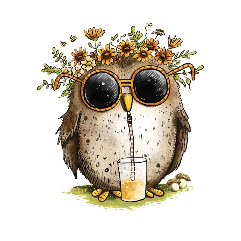 Eule mit Sonnenbrille Und Limonade