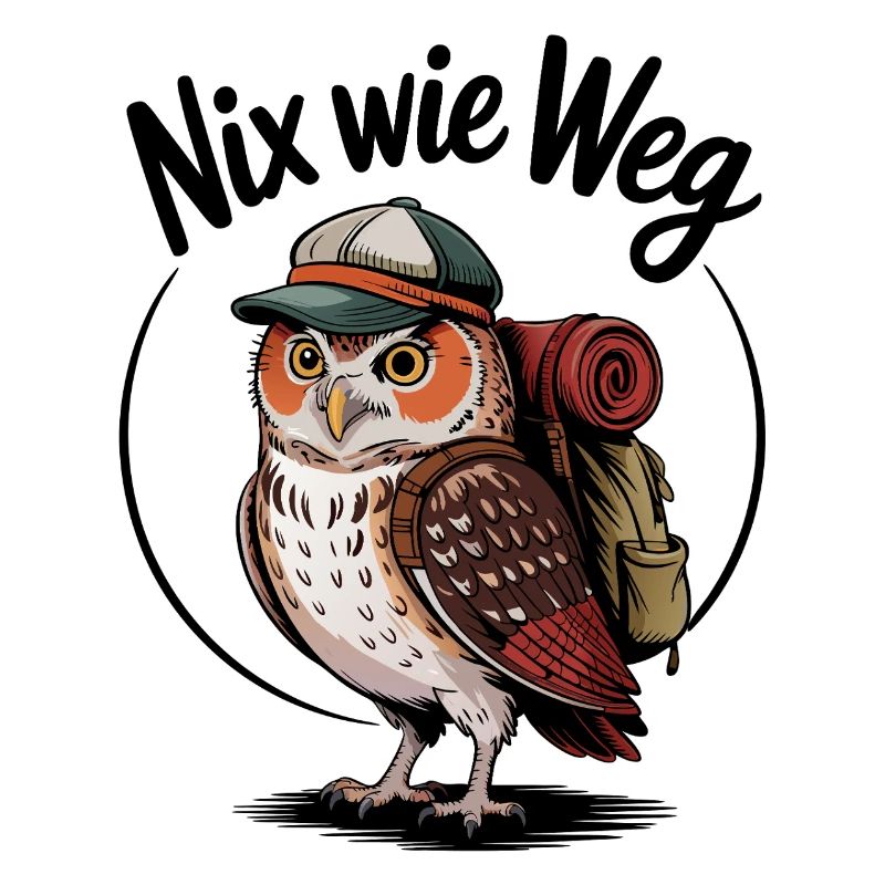Forest hiker owl with backpack