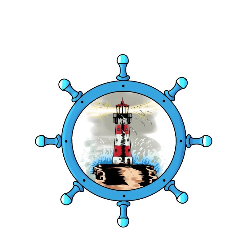 Maritime Steering Wheel Lighthouse Coast Storm Ahoy