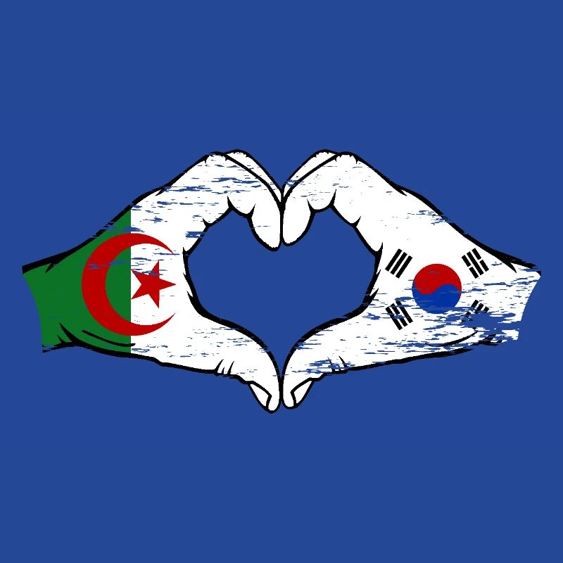 Algérie Corée du Sud Drapeau Mains Coeur Forme Utilisé