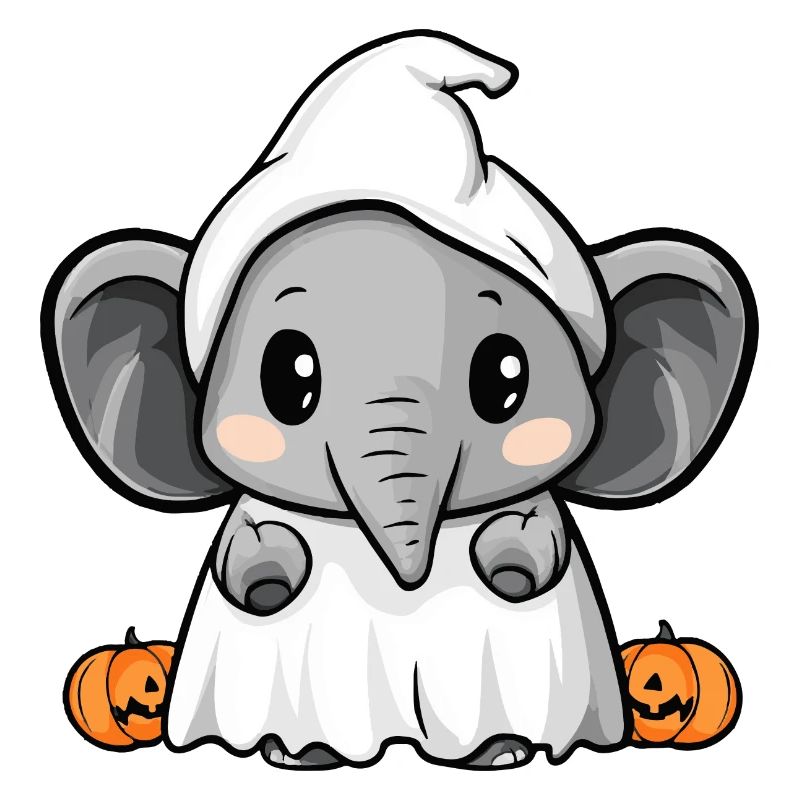 Elephant Halloween Comic Ghost